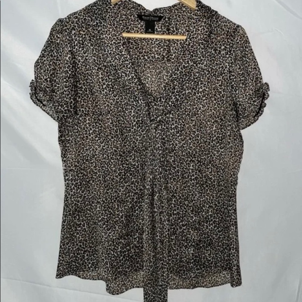 White House Black Market Short Sleeve Leopard Print Blouse / M